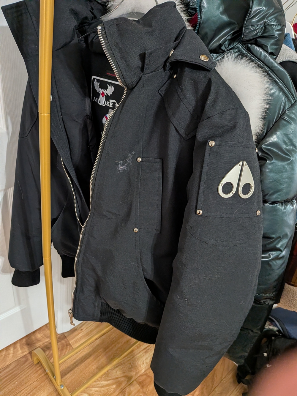 Moose Knuckles Men's Black Puffer Jacket with Logo Patch